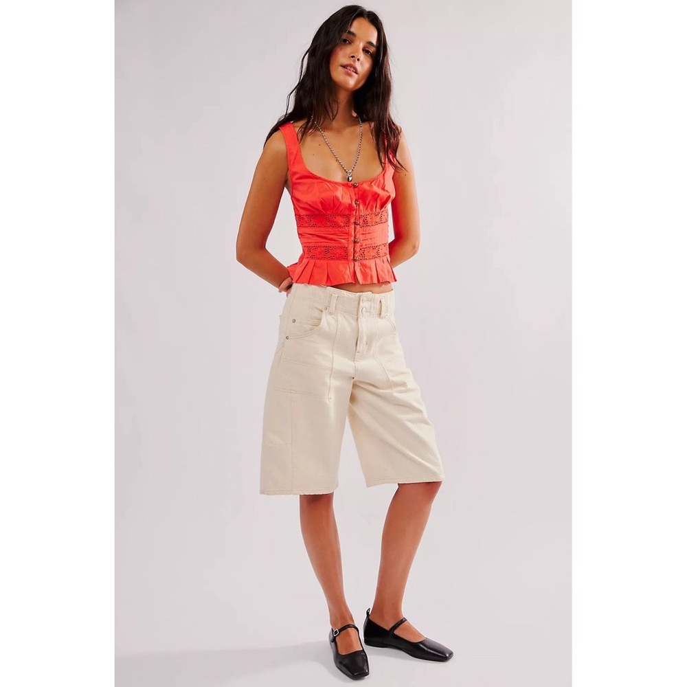 Free People Kianna Lace Button Front Tank in Radiant Watermelon - Picture 4 of 11